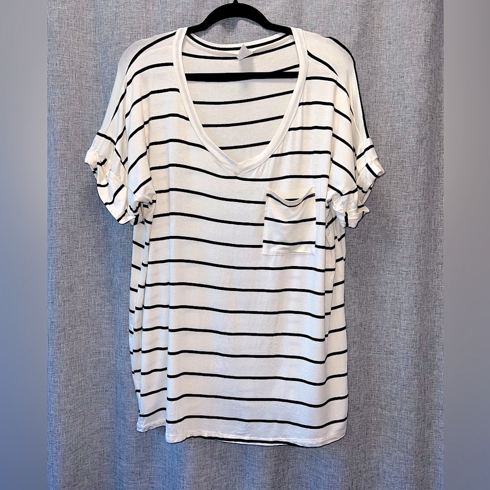Sew In Love Striped Ruffle Sleeve Pocket Tee | Size XL
